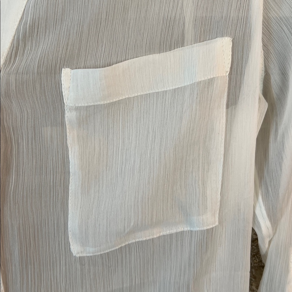 NEW- Sheer Cream Blouse with Black Buttons - Picture 2 of 8